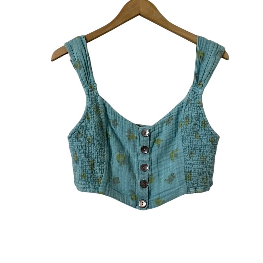 Free People Aqua Blue Cropped Button Tank Top - Picture 7 of 7